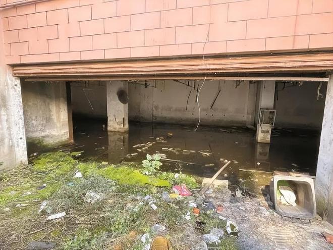 沿街餐饮店背面污水横流上海一小区车库荒废18年！居民：投诉多次没用(图1)