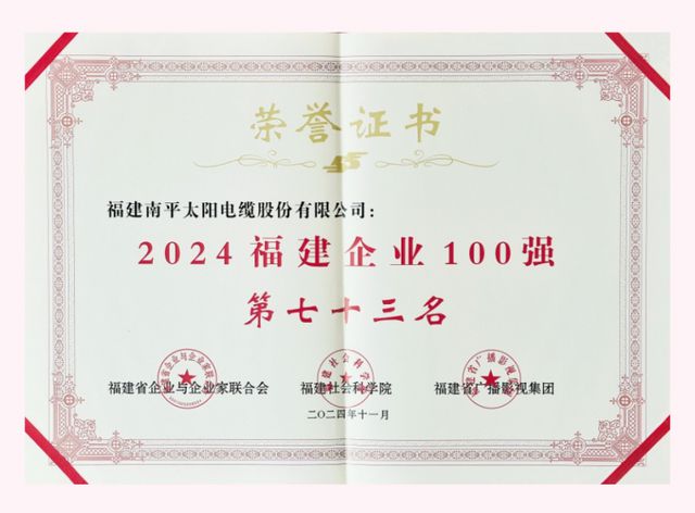 太阳电缆上榜2024福建企业100强实力铸就标杆(图2)