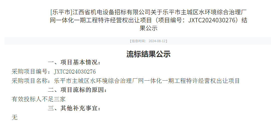 40年!36亿元乐平市水环境综合治理厂网一体化一期特许经营权出让(图1)