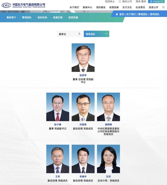 东方电气董事长俞培根的职务信息已从公司撤下(图1)