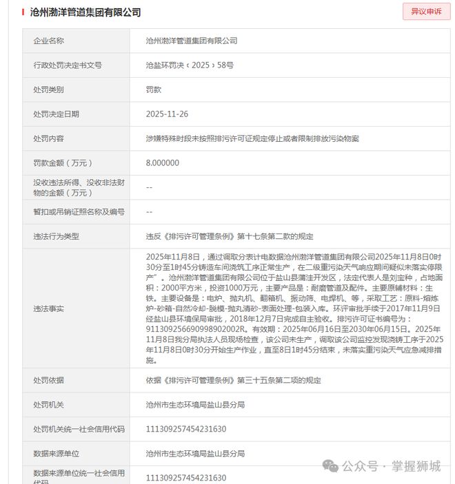 沧州渤洋管道集团有限公司被罚8万元(图1)